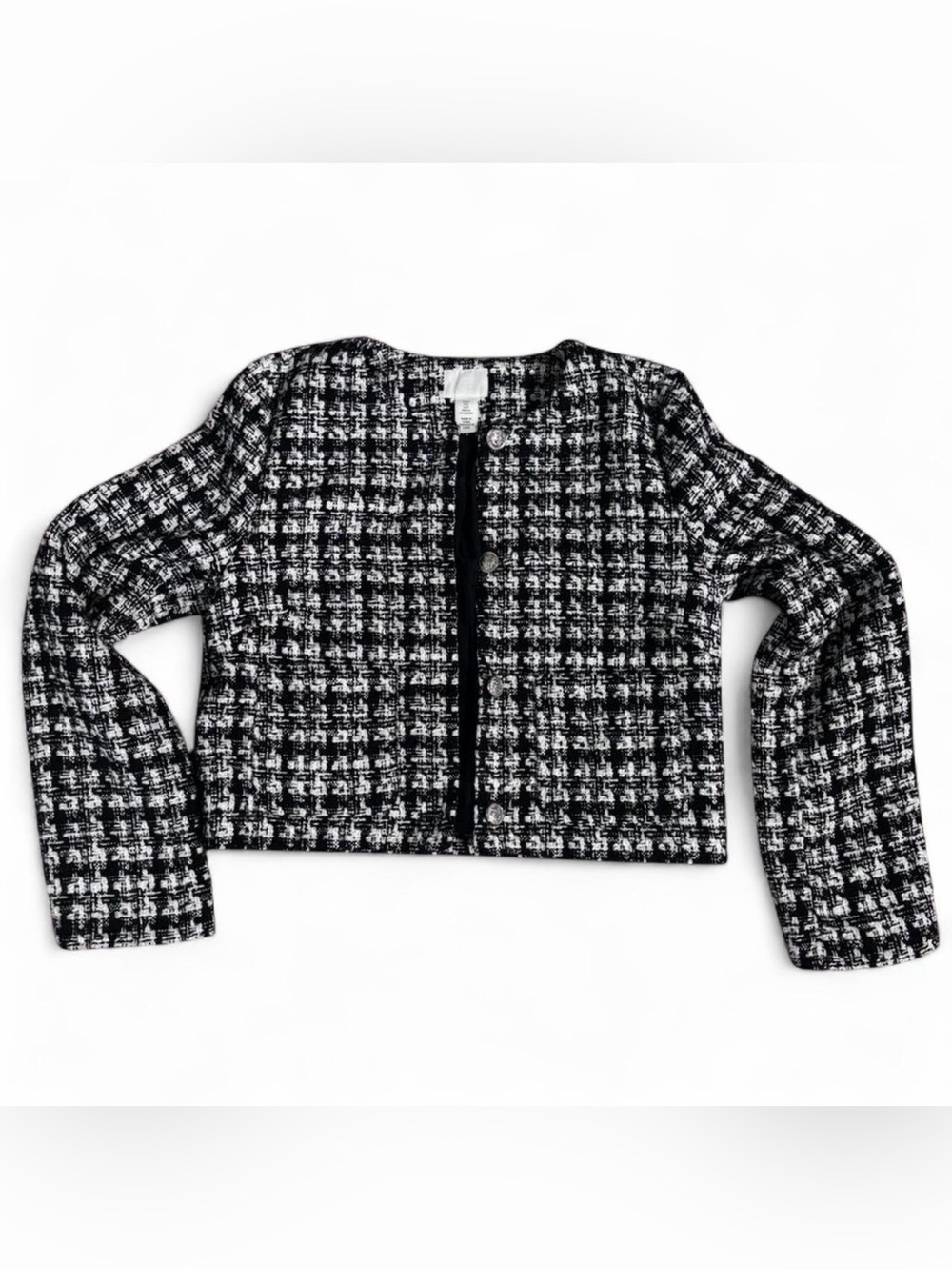 H&M Black and White Tweed Cropped Blazer